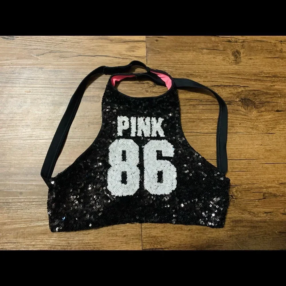 VS PINK 86 SEQUINS HALTER SWIM BRA XS